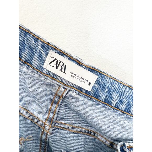ZARA The 90's Full Length Jeans Size 8 Distressed High Rise Straight Leg - Picture 5 of 12